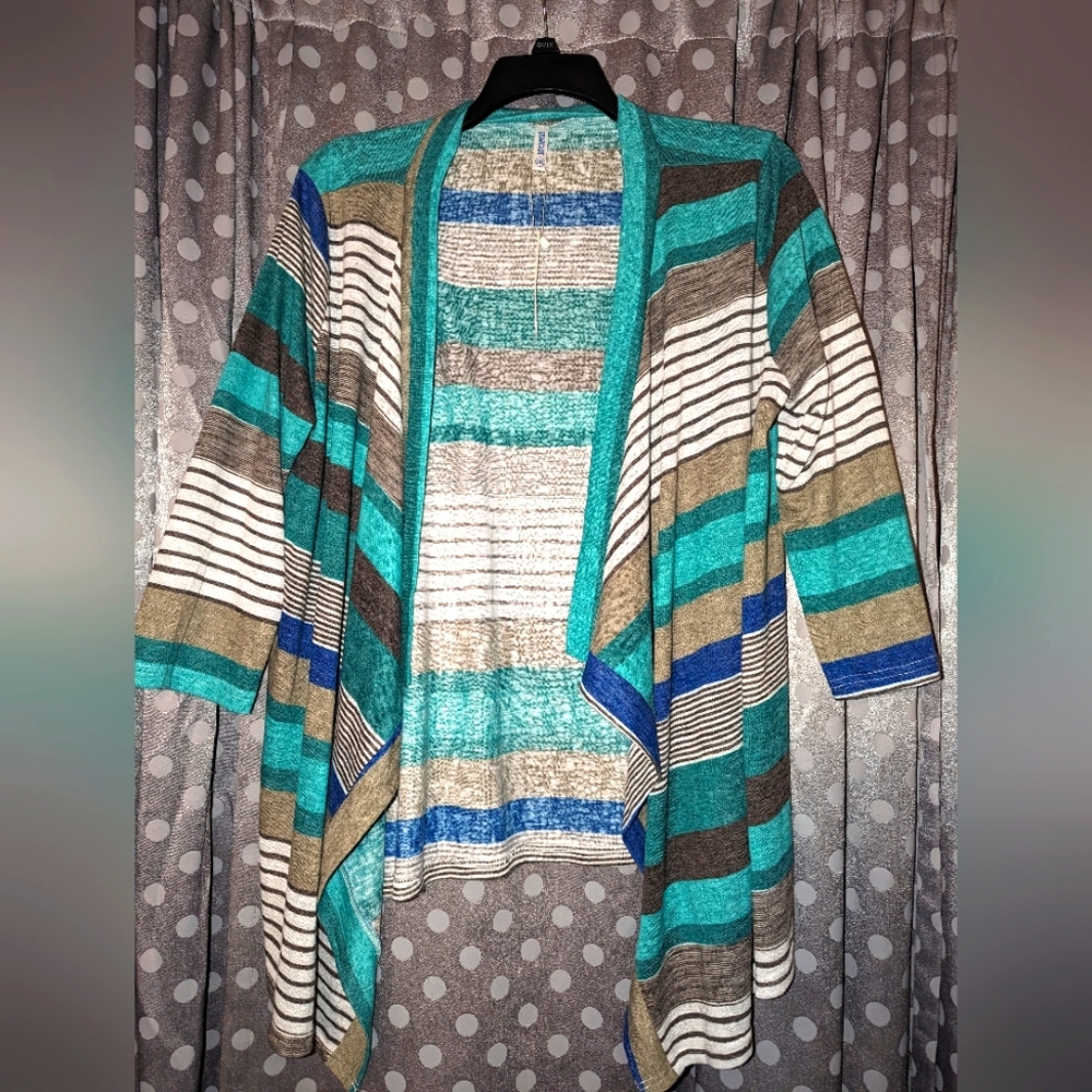DEARCASE Open Asymmetrical Striped Cardigan 2x NWT - Picture 2 of 7